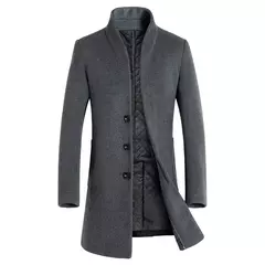 Imagem do Jaquetas de trincheira de comprimento médio masculino, casacos masculinos, jaqueta justa, gola lapela, peito único, manga comprida, monocromática, casual, inverno, 2021