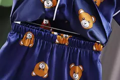 Conjuntos de pijama de urso de meninos e meninas, pijamas infantis, roupas de dormir do bebê, camiseta de manga curta, tops com calças