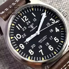Relógios piloto de mergulho automático Tandorio para homens, vidro safira, mostrador luminoso verde, pulseira de couro, coroa de parafuso, NH35A, 20Bar, 39mm - loja online