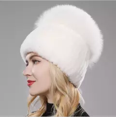 Real Genuine Fox Fur Gorros Chapéu para Mulheres, Pele de Coelho Rex Natural Boné de Caveira, Chapéus de malha para meninas, inverno, estilo russo, novo na internet