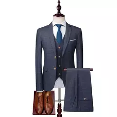 Blazer colete calças masculinas terno de moda boutique xadrez casual negócios masculino noivo casamento smoking vestido 3 pçs ou 2 pcs conjunto smoking - Wolf Magazine
