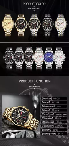 Nibosi moda masculina relógios de aço inoxidável quartzo cronógrafo relógio à prova dwaterproof água marca luxo relógio para homem relogio masculino na internet