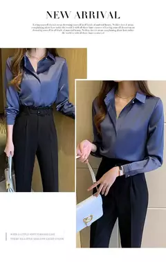 Blusa feminina de cetim de seda manga longa, camisa feminina, tops básicos, roupas femininas OL, moda feminina, 2023