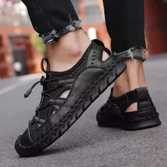 Sandálias artesanais de couro genuíno masculinas, sandálias ao ar livre, tênis antiderrapante, sapatos de praia, moda, venda quente, verão
