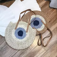 Imagem do Bolsa de ombro redonda de palha de verão, bolsa de mão feminina de grande capacidade, artesanal, bolsas de praia de vime da moda, bolsa de mão, férias