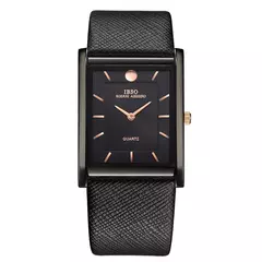 IBSO-Relógio ultrafino de quartzo com mostrador retangular masculino, estilo comercial de luxo, pulseira de couro genuíno, relógios de pulso impermeáveis, novos - loja online