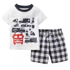 Conjunto de pijamas de manga curta infantil Pijamas de algodão, pijamas de carros, pijamas de verão, conjuntos de bebês meninos, meninas, crianças, novo - loja online