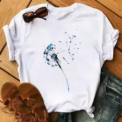 Maycaur-camiseta estampada dente-de-leão fofa para mulheres, camiseta estampada gráfica dos desenhos animados, camisa branca casual para senhoras, camiseta nova e engraçada - Wolf Magazine