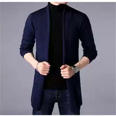 Jaqueta de cardigã de malha longa masculina, suéter casual, casaco fino, monocromática, moda, nova, outono, 2024 - Wolf Magazine