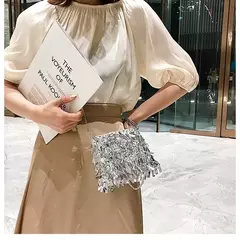 Lantejoula prata strass borla sacos de ombro para mulheres, bolsa pequena cadeia, embreagem elegante senhoras festa noite, moda luxo design