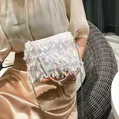 Imagem do Lantejoula prata strass borla sacos de ombro para mulheres, bolsa pequena cadeia, embreagem elegante senhoras festa noite, moda luxo design