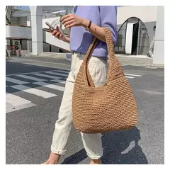 Gusure casual palha sacos de ombro das mulheres de vime tecido senhoras bolsas artesanais praia verão grandes totes saco bohemia