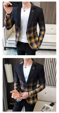 Jaqueta de terno casual xadrez masculina, baile masculino, blazer social, casaco fino, roupa de anfitrião, moda boutique - comprar online
