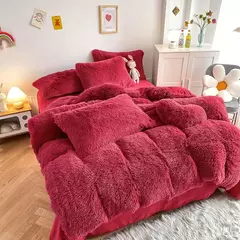 Conjunto de cama luxuoso preto macio, capa de edredão Shaggy, 2 fronhas, zíper, veludo macio, 3pcs