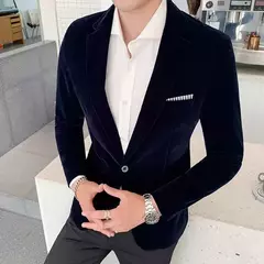 Blazer de veludo dourado masculino, terno slim fit, jaqueta casual, traje de cantor noivo, vestido de noite formal de alta qualidade, moda outono e inverno - comprar online