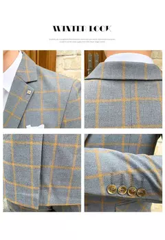 Conjunto de vestido de noiva xadrez slim fit masculino, blazers, jaqueta, calças, calças, casaco, terno, design estilo masculino, moda, 2 peças - loja online