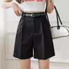 Shorts de salto com zíper, shorts da moda para mulheres, de high street, com cortina, casual, cor sólida, com cintura alta, para escritório, verão e com cinto