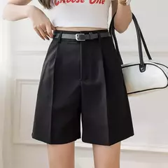 Shorts de salto com zíper, shorts da moda para mulheres, de high street, com cortina, casual, cor sólida, com cintura alta, para escritório, verão e com cinto