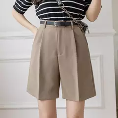 Shorts de salto com zíper, shorts da moda para mulheres, de high street, com cortina, casual, cor sólida, com cintura alta, para escritório, verão e com cinto - comprar online