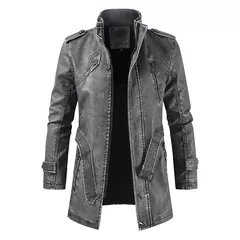 Inverno casaco de lã grossa casaco de couro longo outwear moda quente casual vintage roupas para homem steampunk biker jaqueta - loja online