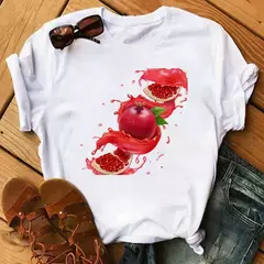 Camiseta branca estampada com frutas engraçadas para mulheres, estampa Kawaii Banana, camiseta Harajuku, manga curta, camiseta, moda - loja online