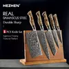Hezhen 5 a 6pc conjunto de faca cozinha profissional damasco super aço chef paring santoku afiada cozinhar cozinha com suporte magnético