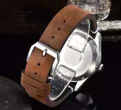 Relógios piloto de mergulho automático Tandorio para homens, vidro safira, mostrador luminoso verde, pulseira de couro, coroa de parafuso, NH35A, 20Bar, 39mm na internet
