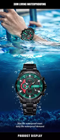 Imagem do CURREN-Relógios masculinos de aço inoxidável, moda criativa, mostrador luminoso com cronógrafo, relógios de pulso casuais masculinos, relógio