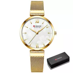 CURREN-Relógio de quartzo em aço inoxidável feminino, bracelete elegante, relógio feminino, vestido feminino, moda luxuosa, dourado na internet