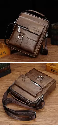 Imagem do Canguru-Bolsa de ombro lateral de couro para homens, bolsa crossbody, mensageiro de negócios, bolsa masculina, presente do marido, marca de luxo