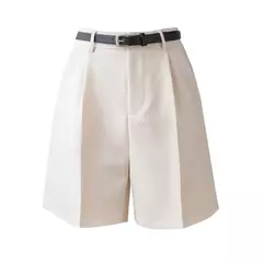 Shorts de salto com zíper, shorts da moda para mulheres, de high street, com cortina, casual, cor sólida, com cintura alta, para escritório, verão e com cinto