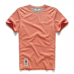 Camiseta de algodão com decote em O masculino, tops clássicos, cor sólida, casual, básica, alta qualidade