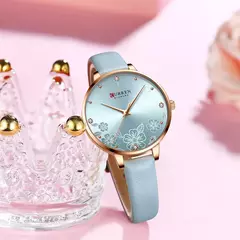 Curren-Relógios de pulso quartzo de couro de luxo feminino, marca relógio para senhoras, charme relógio mostrador flores - comprar online