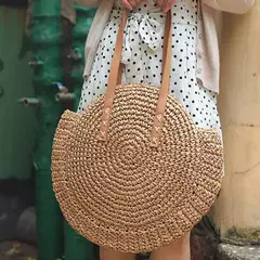 Bolsa de ombro redonda de palha de verão, bolsa de mão feminina de grande capacidade, artesanal, bolsas de praia de vime da moda, bolsa de mão, férias - comprar online