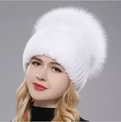 Real Genuine Fox Fur Gorros Chapéu para Mulheres, Pele de Coelho Rex Natural Boné de Caveira, Chapéus de malha para meninas, inverno, estilo russo, novo - comprar online