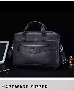 BULLCAPTAIN Maleta Ombro Messenger Bags dos homens de couro genuíno de 14 polegadas Laptop Bag Maleta dos homens Office Business Handbag - Wolf Magazine