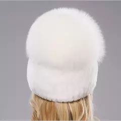 Real Genuine Fox Fur Gorros Chapéu para Mulheres, Pele de Coelho Rex Natural Boné de Caveira, Chapéus de malha para meninas, inverno, estilo russo, novo - loja online
