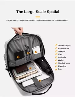 Imagem do Impermeável Nylon Laptop Mochila para Homens, Mala De Viagem, Carregamento USB, Mochilas Escola De Computador, 15.6";;VERDADEIRO;;"black