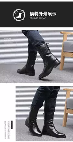 Nova moda dos homens boate motocicleta meados de bezerro botas altas sapatos de couro de vaca outono inverno longo botas masculinas calzado hombre - Wolf Magazine