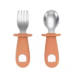 Bebê alimentação sólida colher e garfo conjunto, sem BPA, alça de silicone, urso dos desenhos animados, utensílio inoxidável, talheres infantis, novo design - loja online
