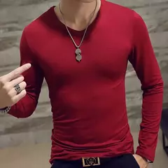 Imagem do Pulôver elástico de gola alta para homens, roupa íntima fina, blusa de tricô fina, camiseta base, cor sólida, primavera, outono