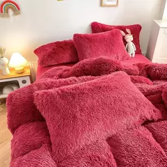 Conjunto de cama luxuoso preto macio, capa de edredão Shaggy, 2 fronhas, zíper, veludo macio, 3pcs - Wolf Magazine