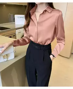 Blusa feminina de cetim de seda manga longa, camisa feminina, tops básicos, roupas femininas OL, moda feminina, 2023 - Wolf Magazine