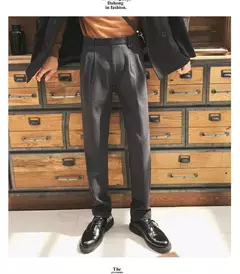 Calça social masculina de lã, calças com cintura elástica, casual e social para outono e inverno na internet