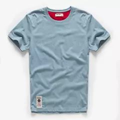 Camiseta de algodão com decote em O masculino, tops clássicos, cor sólida, casual, básica, alta qualidade - comprar online