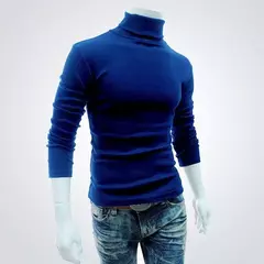 Gola alta masculina malha suéteres de algodão, pulôveres finos, roupas de escritório, tops masculinos, monocromáticos, vinho tinto