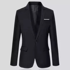 Blazer fino monocromático para homens, jaqueta de escritório masculina, tamanho grande, preto e azul, casaco de casamento coreano na internet