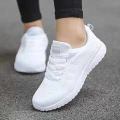 Sapatos rasos de malha respirável para mulheres, sapatos vulcanizados, tênis de ginástica, calçados casuais, branco, moda feminina, 2021 - loja online