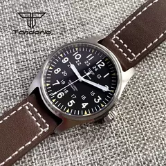 Relógios piloto de mergulho automático Tandorio para homens, vidro safira, mostrador luminoso verde, pulseira de couro, coroa de parafuso, NH35A, 20Bar, 39mm - Wolf Magazine