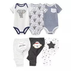 Imagem do Conjuntos de roupas de algodão unissex para bebê recém-nascido, bodysuits e calças, desenhos animados, manga curta, bebê menino e menina, 6 unid, 9 unid, 10 unid
